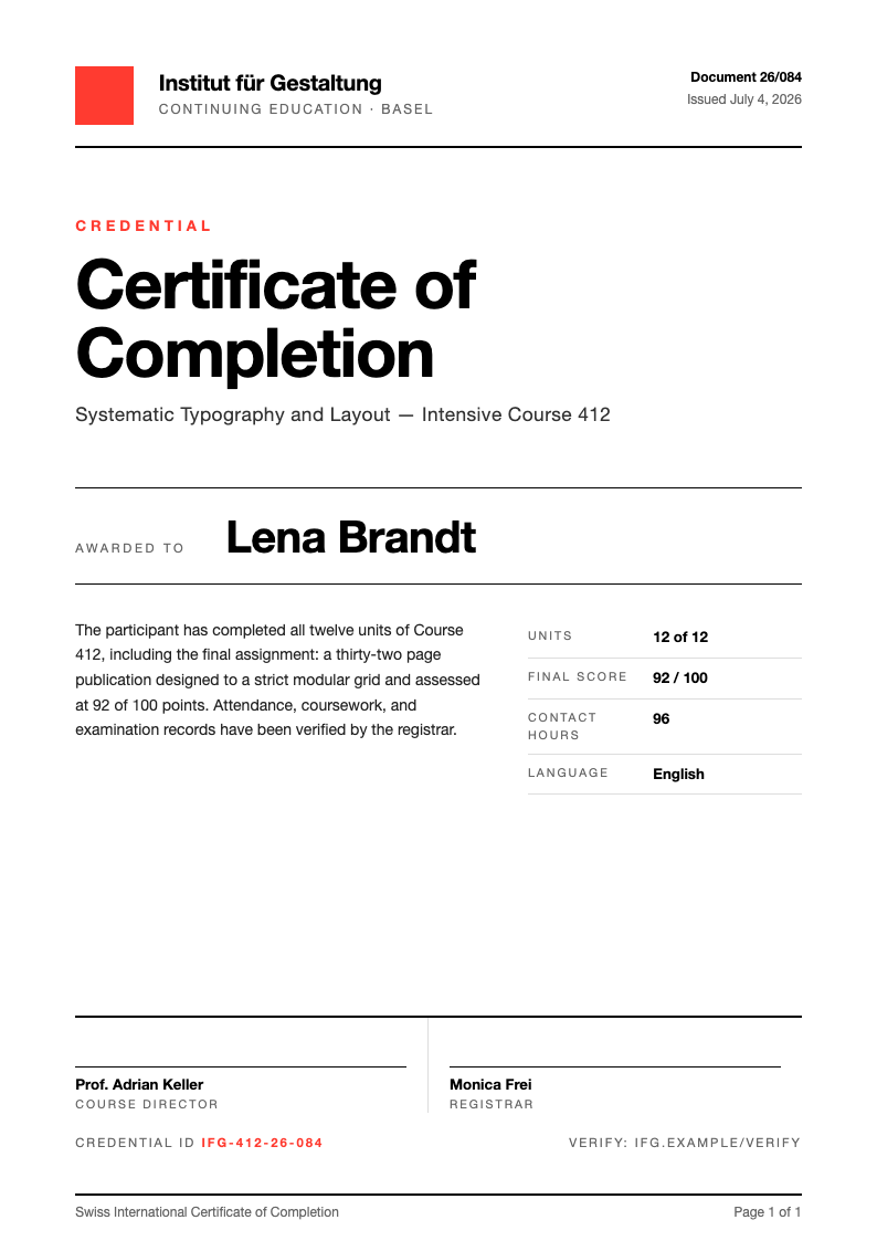 Swiss international certificate